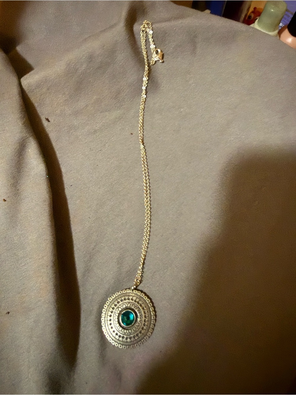 Amos Jewelry- Gold-Tone Pendant Necklace with Green Stone